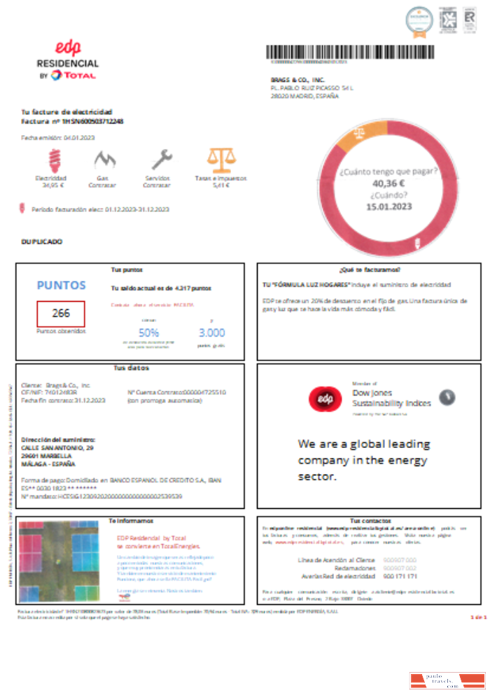 EDP Spain utility business bill, SCR PSD template